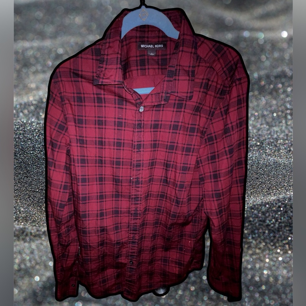 Michael Kors red and black plaid button down